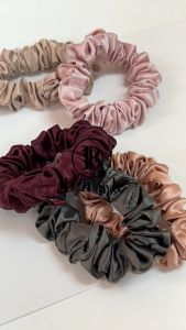 BASK™ - Silk Scrunchies Set of 5 - MIDI 2cm Silk Hair Scrunchies - Small Silk Scrunchies Mulberry - Hair Ties Scrunchies - Bombshell (Pack of 5)