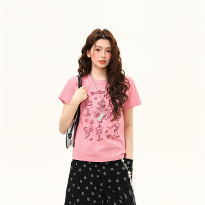 WILDAZI | Vintage Foaming Print Straight Shoulder Loose Fit Short Sleeve T-Shirt