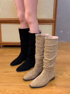 2025 new fashion round toe low heel  casual long Boots for Women SIZE 35-42