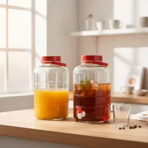 Bình Thủy Tinh Ngâm Rượu 8 Lít Nắp Đỏ - Có Vòi Hoặc Không Vòi - Hũ Thủy Tinh Đựng Nước Trái Cây Cao Cấp QX8L