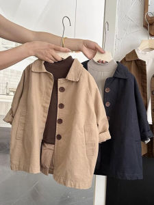 Kids Pure Cotton Trench Coat Spring & Fall K-style Western Style Boy Outwear Mid Length Long Length Baby Girl Versatile Casual Top