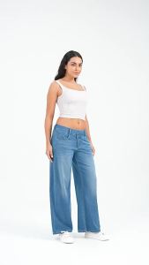 Muyafei Women’s Wide Leg Jeans Crossover Waist High Rise Stretch Denim Loose Fit Casual Vintage Streetwear Fashion Trendy Daily