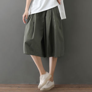 Loose Wide Leg Seven-Foot Pants Summer Korean Style Casual Skirt Pants for plus Size Women High Waist Pure Color Drapey Loose Fit