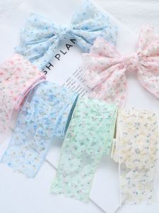 Handmade Embroidered Floral Cloth Band with Butterfly Knot Hair Accessory Material DIY Hair Clip Elastic Band Net Cloth