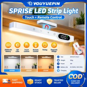 YOUYUEPIN 2pcs Magnetic LED Strip Light USB Type C Charging Motion Sensor Wall Lamp 3 Color Modes Timer Function Reading Light For Kitchen Stairs Bedside