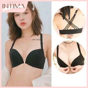 INTIMA 【Bra and Bra Set】Simple Push Up Front Closure Bra for Women Underwear Comfort Wireless Lingerie Adjusted Seamless Cross Beauty Back Bralette Plus Size C Cup