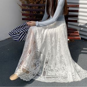 White Lace Mesh Half Skirt Inner Wear Matching Vintage Elastic Slimming Long Skirt for Cheongsam Sweet Style mid Waist Design