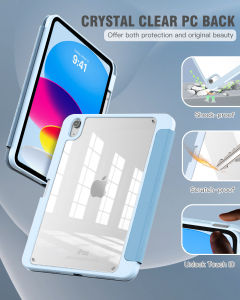 Moko เคสไอแพดสำหรับไอแพดรุ่น10th พร้อมที่ใส่ดินสอไอแพด10.9นิ้ว2022 Case iPad 10th รุ่นบางไฮบริดฝาครอบป้องกันพับสามทบด้านหลังใสสำหรับ iPad 10