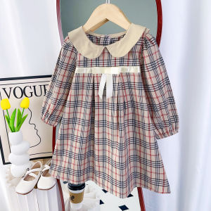 ชุดเดรส 2-7 ปี ชุดชูพุทธิ์ ผูกโบว์ ลายสก๊อต เครื่องแต่งกาย ผ้าสำหรับฤดูใบไม้ ร่วงเด็ก ผู้หญิง