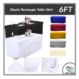 ACEVE DREAM Stok Sedia Ada Malaysia 6 Kaki Elastik Kain Sarung Alas Meja segi Kain Majlis Impian Parti Perkahwinan Di Kajang Selangor 6 FT Skirt Elastic Banquet Table Cloth Top Cover Skirting Event Hotel