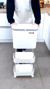 Thùng rác 3 tầng VALUE- Thùng đựng rác kết hợp khay để đồ chân bánh xe xoay 360 độ di chuyển dễ dàng.