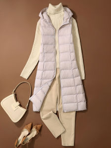 Womens Lightweight Long down Vest 2025 Autumn Winter New Style Knee-Length Korean Version Slim Fit Hooded Vest Tank Top