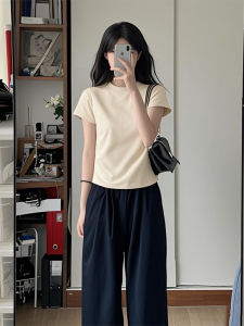 Slim Fit Pure Cotton Short Sleeve T-Shirt Womens Casual Base Layer Top Versatile Summer 2025 New Style Korean Style Bodycon