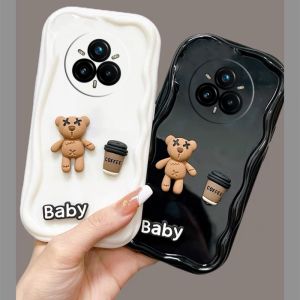 Phone Case Realme 14 Pro + Plus Realme 14X C75 C75x Note 60x 4G 5G Trendy Stereotopic Doll Coffee Bear Funny Cartoon Casing Lens Protection Soft Back Cover
