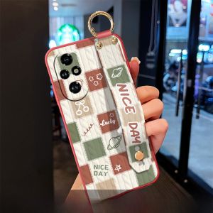 Honor 200 pro Soft Silicone Phone Case with Lanyard Strap Diagonal Crossbody Womens Style Wristband Protective Cover for Couples