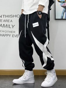 Spring Autumn Mens Sport Pants Casual Harlan Patchwork Youth Style Loose Waist Long Trousers Breathable Comfortable Leisure Pants