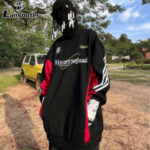 Lansboter เสื้อฮู้ดชาย เสื้อมีฮู้ดผู้ชาย hoodie เสื้อกันหนาว ผู้ชาย เสื้อสเวตเชิ้ตเสื้อยืดคอกลมของผู้ชายเสื้ออเมริกาแบบย้อนยุคสีดำและสีแด