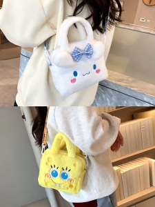 【Y2E2noa】 Kawaii Sanrio Plush Bag Kuromi Handbag Shoulder Bag Girls Children Gifts