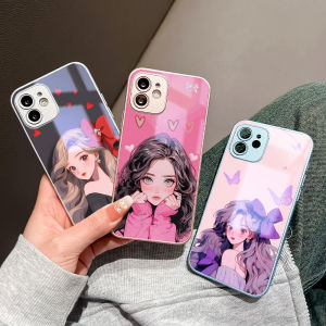 Hontinga Tempered Glass Casing Cases For Vivo Y36 Y22 Y22S Y27 5G 4G Y27S Y30 Y30i Y35 Y73 2021 Case Cartoon Bow Girl Phone Case Back Cover Casing Hard Case