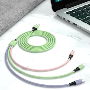 3 in 1 Liquid Silicone Charging Cable 1.2M Triple Fast Charging Cable for Apple iPhone Type-C Micro-USB