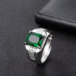 925 Sterling Silver Mens Ring Green Agate Large Gemstone Retro Orthidox Fashion Index Finger Ring Unique Design High-End Trendy