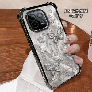 เคสโทรศัพท์ผีเสื้อเพชรประดับห้อยสร้อยคอพร้อมการป้องกันการตกหล่นแบบเต็มจอ ดีไซน์หรูหรา สำหรับผู้หญิง เปลือกป้องกันแบบหนา