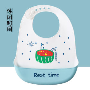 ผ้ากันเปื้อนซิลิโคนน่ารักสำหรับเด็กผ้ากันเปื้อนสำหรับเด็กทารกหัดเดินผ้าซับน้ำลายให้อาหารลายการ์ตูนปรับได้พร้อมผ้าพันคอแบบมีกระเป๋า