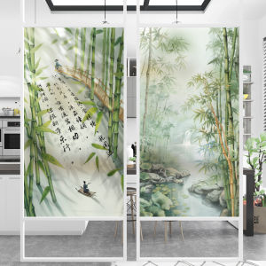 Mystic Bamboo Pattern Frosted Glass Film Transparent And Opaque Toilet Bathroom Sliding Door Window Sticker Chinese Style Privacy Protection