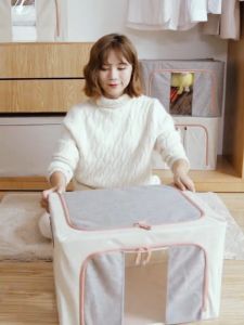Thickened cotton linen clothes storage box Large capacity clothes organizer box folding wardrobe