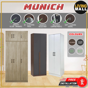 Livingmall Munich Series 1/2/3/4/5/6 Doors Soft Closing Wardrobe with Drawers & Top Cabinet