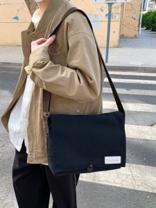 Classic Canvas Messenger Bag Mens Casual Crossbody Bag Retro INS Small Trendy Laptop Bag Street Style Soft Polyester Lining