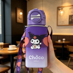Sanrio | 600ml Sanrio Cartoon Double Drinking Water Bottle Gradient Matte Double Drinking Mouth Strap and Handle High Beauty Water Bottle