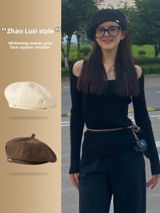 Zhaolu Black Octagonal Beret Hat Women Summer New Face Slimming Painter Caps Cotton Material Spring Autumn Winter Season
