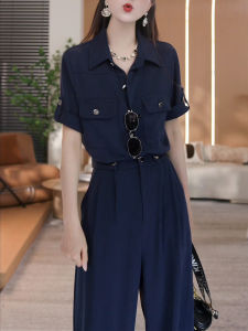 Shalldoer | French Elegant Fashion Short Sleeve Romper Womens Set Summer New Slimming Collared Onesie Ensemble Polyester Fiber Round Neck