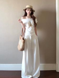 CHANGTONG | Stylish Resort Wear Set One Shoulder Top Casual Pants 2pcs