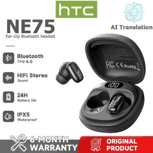 1-Year Warranty HTC NE75 AI Translation Earbuds with Woven Fabric Case Real-time Translation TWS Bluetooth Earphones Bluetooth 6.0 HiFi Sound Quality IPX5 Waterproof Wireless Earbuds
