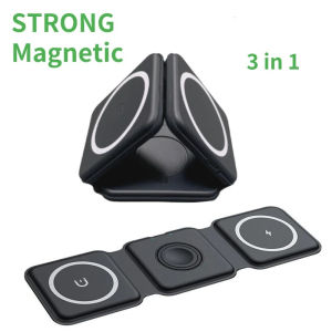 3 in 1 Ma-gnetic Wireless Charger Stand 15W Foldable Fast Charger For Phone