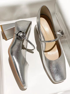 French Elegance Silver Buckle Mary Jane Shoes Womens Soft Bottom Leather High Heels Fashionable Spring Autumn New Style