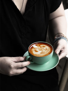 Morandi Tribute Professional Latte Coffee Cup And Plate Set Japanese Style Ceramic High End Fine 280ml Coffee Cup Set