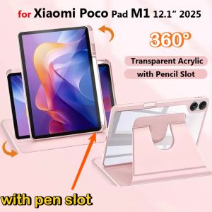 360° Rotating Stand Tablet Case for Xiaomi Poco Pad M1 X1 11.2 Mini Redmi K Pad 2 Pro 8.8 12.1 Inch 2025 Acrylic Pen Holder Cove