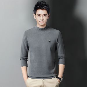 ROMON | Romon Mens Long Sleeve T-Shirt Slim Fit Thickened Winter Thermal Half High Collar Base Shirt Fashion Urban Style Polyester Spandex Blend