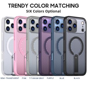 iPhone 17 16 15 14 13 12 11 Pro Max 14 15 16 Plus 18 Pro Max Heat Dissipation Case with Stand FX-Black Compatible with MagSafe Honeycomb Slim Fit Hard PC Shockproof Protective Magnetic Cooling Phone Case for iPhone 17 Pro Max