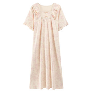 Miiow | Cat Lady Summer Sleep Dress Womens Cotton Short Sleeve Plus Size Sweet Home Clothes Palace Style Mid-Length Midi Dress