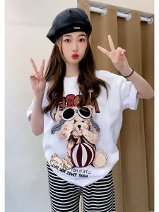 Áo Thun Cotton Tay Ngắn Màu Trắng Mùa Hè Dành Cho Nữ Thiết Kế Mới in Họa Tiết Thon Gọn Đa Năng Oversize Áo Thun Nữ