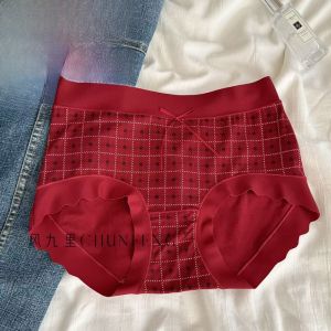 Red Lucky Carp 7A Antibacterial Modal Silk Crotch Womens Underwear mid Waist Triangle Pants Butterfly Knot Design Antibacterial