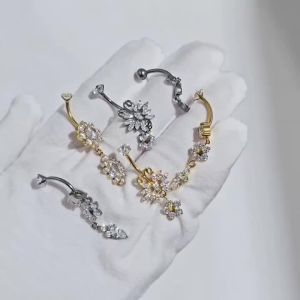 1PC Titanium Carved Zircon Belly Button Stud Cz Flower/Moon Marquise Zircon Navel Piercing Body Jewelry 16G