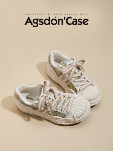 Agsdon | Womens Shell Toe Thick Sole Soft Bottom White Sneakers