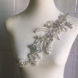 Heavy Embellished Glass Rhinestone Hand Sewn Beads Long Flower DIY Wedding Dress Suit Lapel Decoration Symmetrical Design