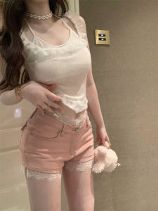 DoggyQin Low Waist Slimming Hot Short Jeans American High Street Style Summer Low Waist Washed Denim Shorts for Women