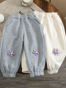 Girls Floral Solid Color Casual Sweatpants Autumn New Style Childrens Long Pants Baby Outfit Spring Autumn Kids Clothes